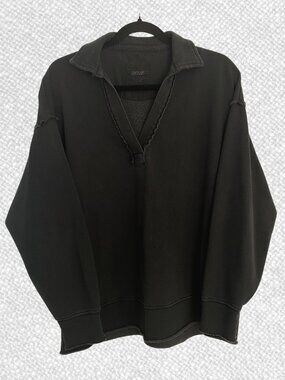 Aerie Oversized Distressed Raw Hem Collared V Neck Sweatshirt Size XS